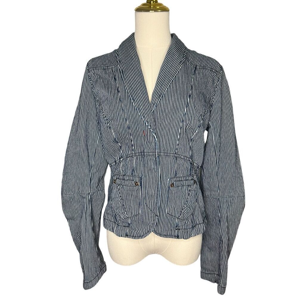 BB Dakota White and Blue Striped Button Up‎ Jacket Women’s Medium